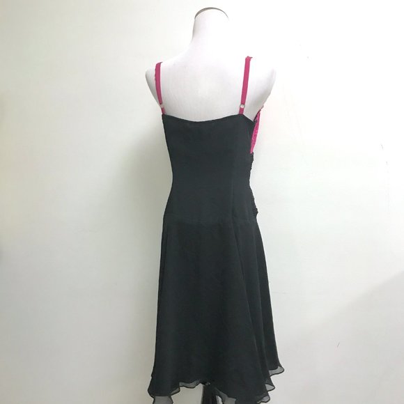 Betsey Johnson Black pink lace spaghetti strap silk midi evening party dress 10 - Picture 6 of 12